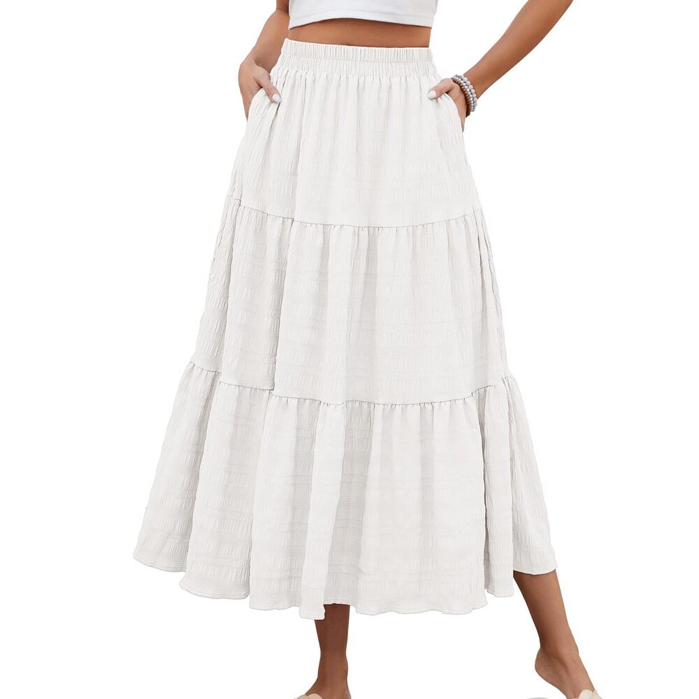 1536 Teacher Skirts Trendy Summer Elastic Waist Skirt with Pockets Loose